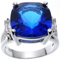 Jewellery: Rhodium Plated Jlo Cushion Sapphire Wedding Ring