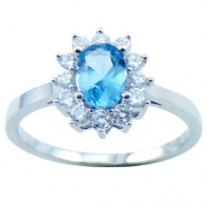 Jewellery: 18K White Gold Plated Oval Topaz CZ Ring