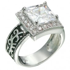 Rhodium Plated Princess Cut Clear CZ