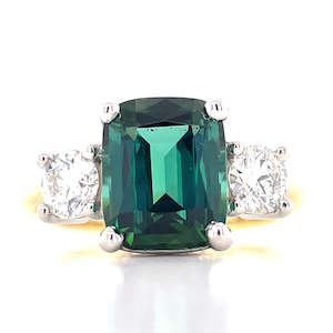 "Grace" 18K Yellow Gold & Platinum Green Tourmaline Diamond Ring