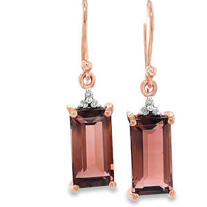 9k Rose Gold 6.05ct Pink Tourmaline & Diamonds Drop Earrings