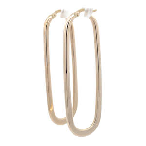 9K Yellow Gold Long Oblong Hoop Earrings