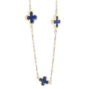 9K Yellow Gold Lapis Lazuli Flower Necklace 45cm