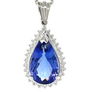 18k White Gold 6.52ct Pear Tanzanite & Diamonds Pendant