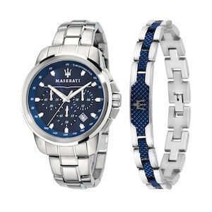 Maserati Successo St/steel/blue Chrono Watch & Bracelet Gift Set