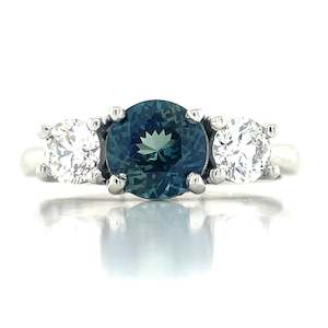 Watch: 'Aquene' Platinum 1.30ct Teal Sapphire & Diamonds Ring