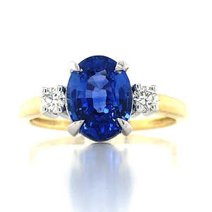 18k B/Tn 3.06ct Oval Blue Sapphire & Diamonds Ring