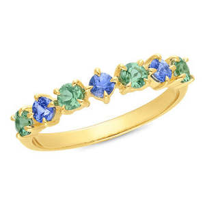 9k Yellow Gold Green Tourmaline & Sapphires Ring