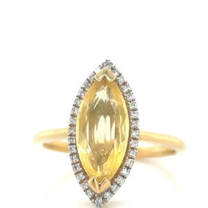 9k Yellow Gold 2.11ct Marquise Yellow Sapphire & Diamonds Cluster Ring