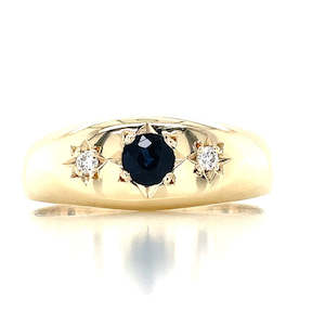 9k Yellow Gold 0.25ct Sapphire & Diamonds Gypsy Ring