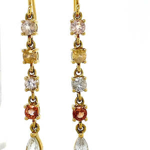 18k Yellow Gold Multi Colour Sappire Drop Earrings