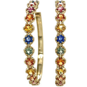 Watch: 9k Yellow Gold Multi Colour Sapphires Hoop Earrings