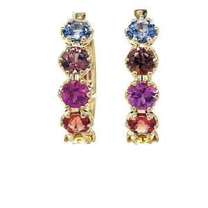 9k Yellow Gold Multi Colour Sapphires Hoop Earrings