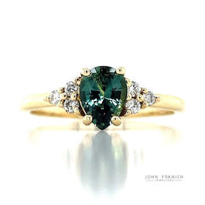 'Steph' 9k Yellow Gold 0.81ct Teal Sapphire & Diamonds Ring