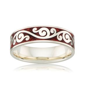 9K White Gold Koru Red Spectrum Band Ring