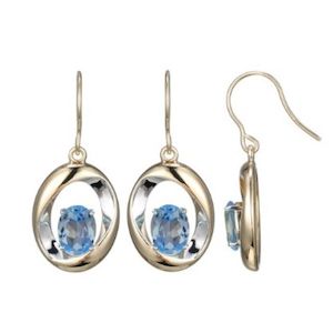 9K B/Tn London Blue Topaz Oval Drop Earrings