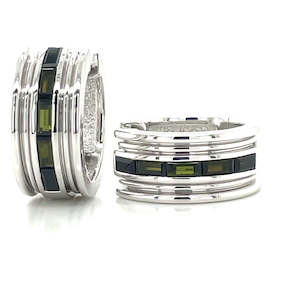 Breuning Stg Silver Baguette Green Tourmaline Huggie Earrings