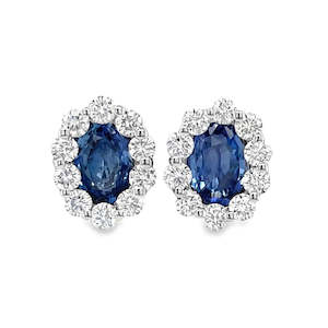 18K White Gold Ceylon Sapphire & Diamonds Earrings