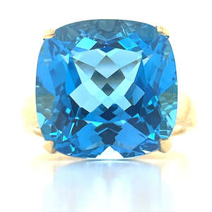 9k Yellow Gold Cushion Blue Topaz Ring