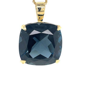 9k Yellow Gold Cushion London Blue Topaz Pendant