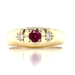 Watch: 9k Yellow Gold 0.28ct Ruby & Diamonds Gypsy Ring