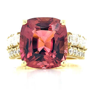 Watch: 'Royal' 18k Yellow Gold 7.75ct Pink Tourmaline & Diamonds Ring