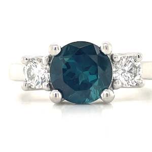 'Blainn"Platinum1.65ct Indicolite Tourmaline & 0.43ct Round Diamonds Ring