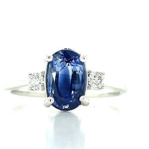 18k White Gold 2.2ct Oval Sapphire & 2=0.12ct Diamonds Ring