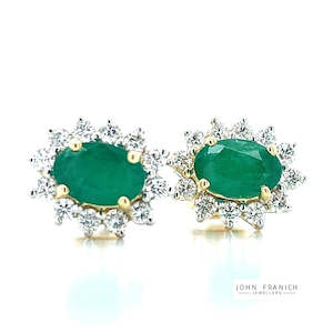 Watch: 9k Yellow Gold 0.90ct Emeralds & Diamonds Stud Earrings