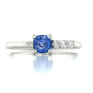 Watch: 'Bluet' 9k White Gold 0.47ct Cushion Blue Sapphire & Diamonds Ring