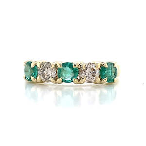 9k Yellow Gold 5st Emeralds & Diamonds Ring