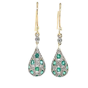 Watch: 9k Yellow Gold 0.56ct Emeralds & 0.38ct Diamonds Drop Earrings