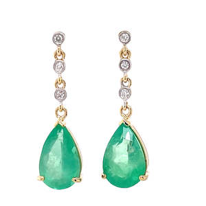 Watch: 18k Yellow Gold 2=3.45ct Emeralds & Diamonds Drop Earrings