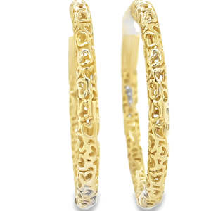 9k Yellow Gold Filigree Hoop Clip Earrings (L)