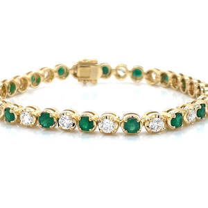 18k Yellow Gold 3.58ct Emeralds & 3ct Diamonds Tennis Bracelet