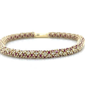 9k Yellow Gold 5.33ct Rubies & 2.68ct Diamonds Flexible Bracelet