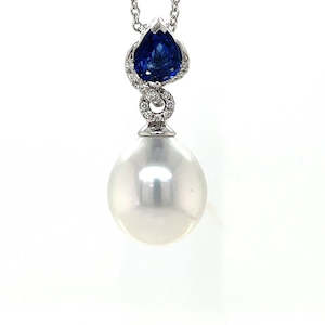 Watch: Autore 18k White Gold Pearl,Sapphire & Diamonds Pendant