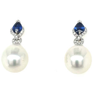 Watch: Autore 18k White Gold Pearls,Sapphires & Diamonds Earrings