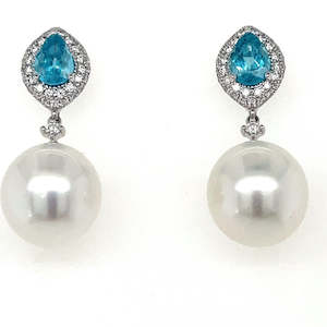 Watch: Autore 18k White Gold, Pearls, Apatite & Diamond Earrings