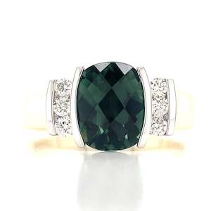 9K B/Tne 2.35ct Cushion Green Tourmaline & Diamond Ring