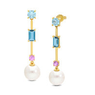 Watch: 9k Yellow Gold FW Pearl Sapphire & Topaz Drop Earrings