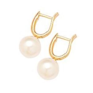 9K Yellow Gold FW Round Pearl Huggie Earrings