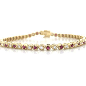 18k Yellow Gold Ruby &t Diamonds Tennis Bracelet