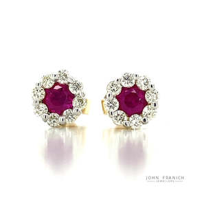 9k Yellow Gold 0.42ct Rubies & Diamonds Cluster Stud Earrings