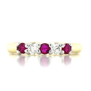 9k B/Tn 3=0.31ct Rubies & 2=0.18ct Diamonds Ring