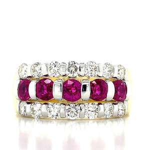 9k B/Tn 5=1.32ct Rubies & Diamonds Ring