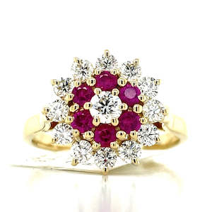 9k Yellow Gold 0.44ct Rubies & Diamonds Cluster Ring