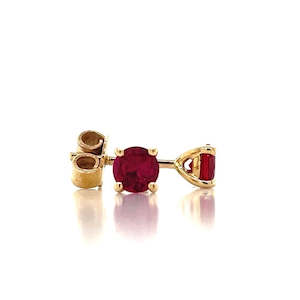 9K Yellow Gold 4mm Synthetic Ruby Stud Earrings