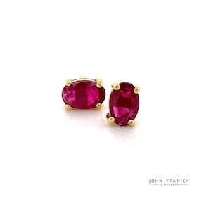 18k Yellow Gold Oval Ruby Stud Earrings