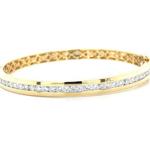 18k Yellow Gold 2ct Diamonds Channel Bangle